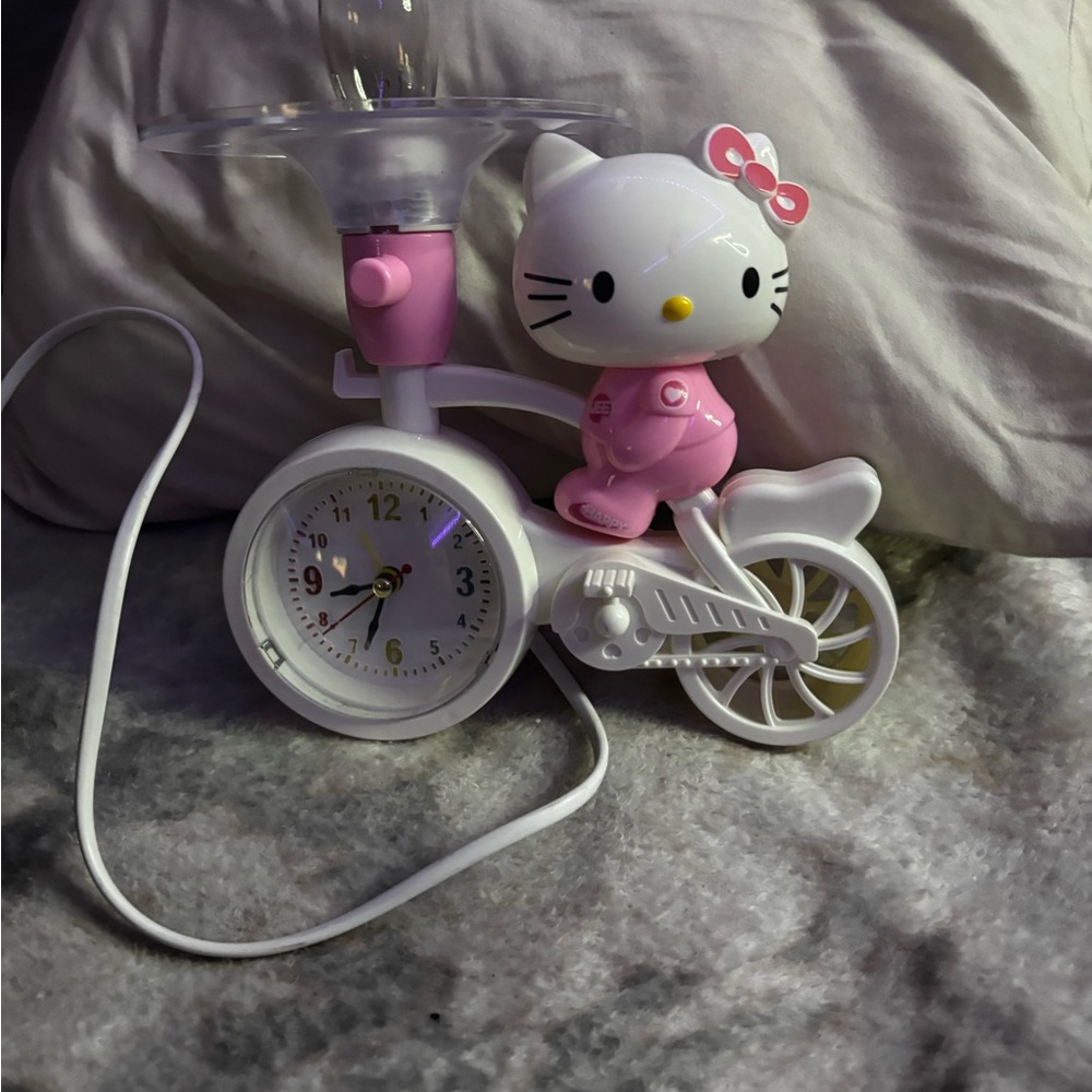 Cute Pink and White Cat Clock Lamp